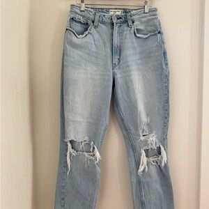 Abercrombie & Fitch “The mom high rise” curve love Distressed Denim
